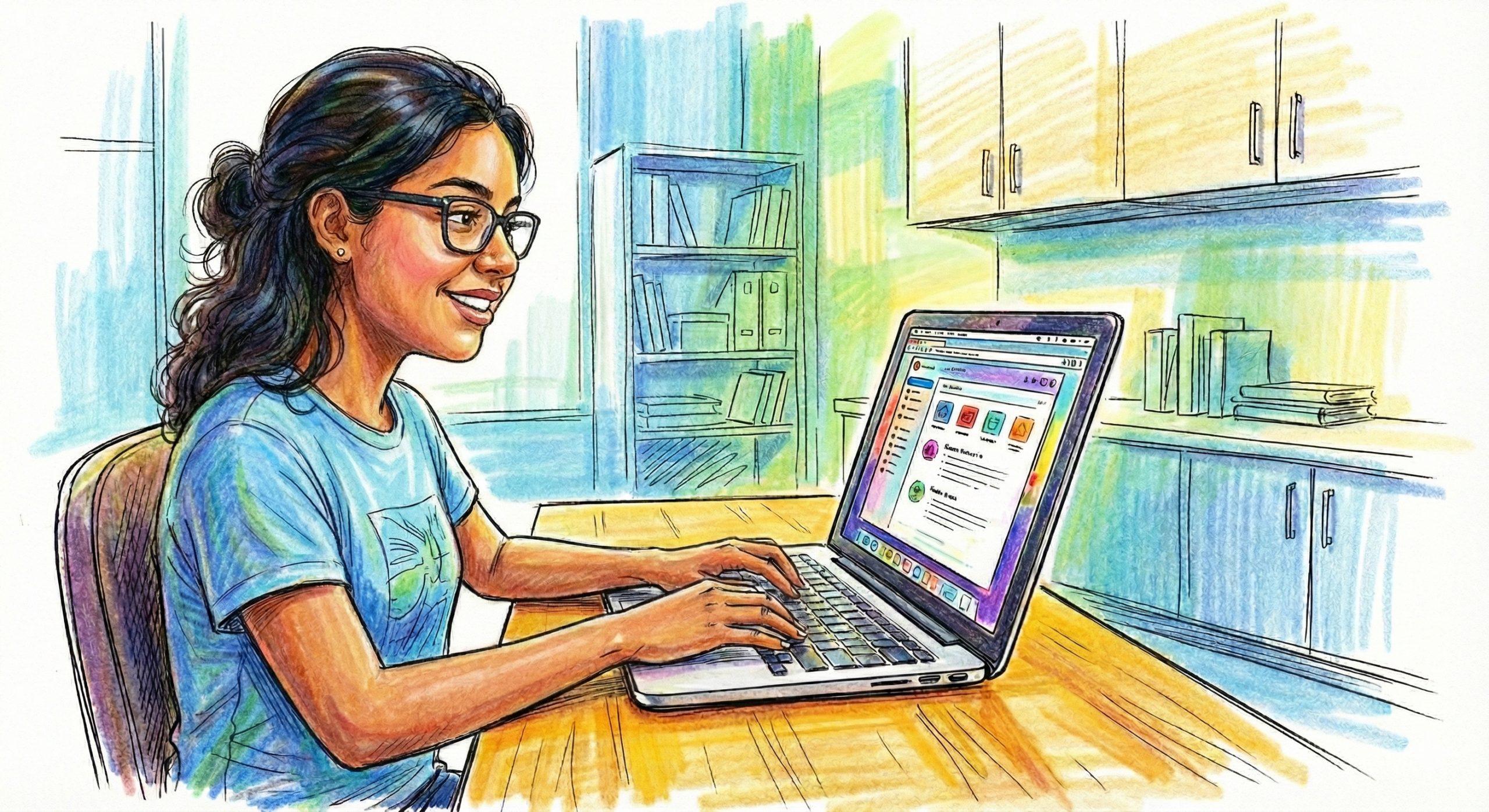 Joven estudiante utilizando el simulador de habilidad verbal ECOEMS en una computadora portátil para su examen de admisión